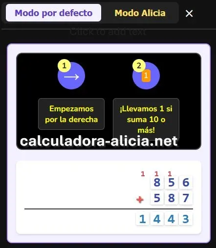 Visualización de suma en modo por defecto