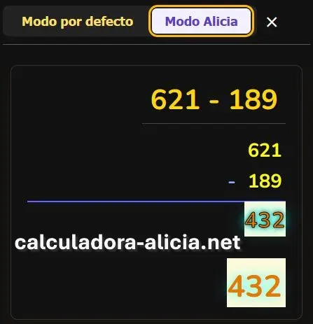 Visualización de resta en modo Alicia